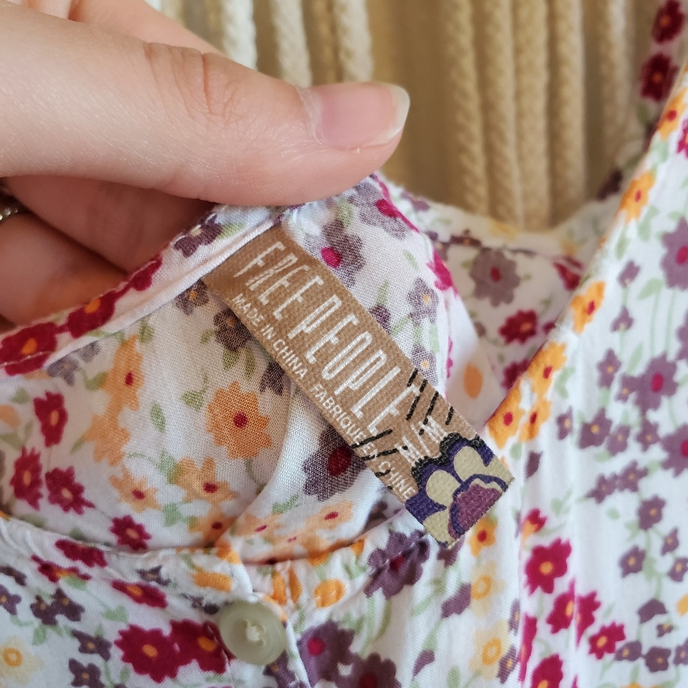 FREE PEOPLE Floral Button Sleeveless Babydoll Tank - Picture 7 of 8